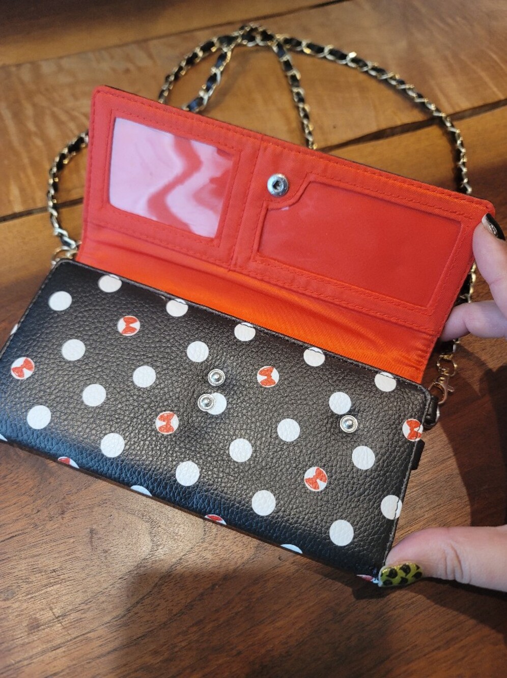 Disney Minnie Mouse Black Polka Dot Crossbody Wallet - Picture 6 of 14